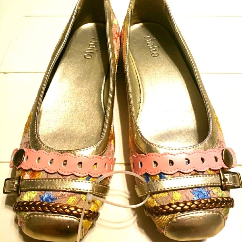 ‎Rialto Gold and Pink Floral Flats